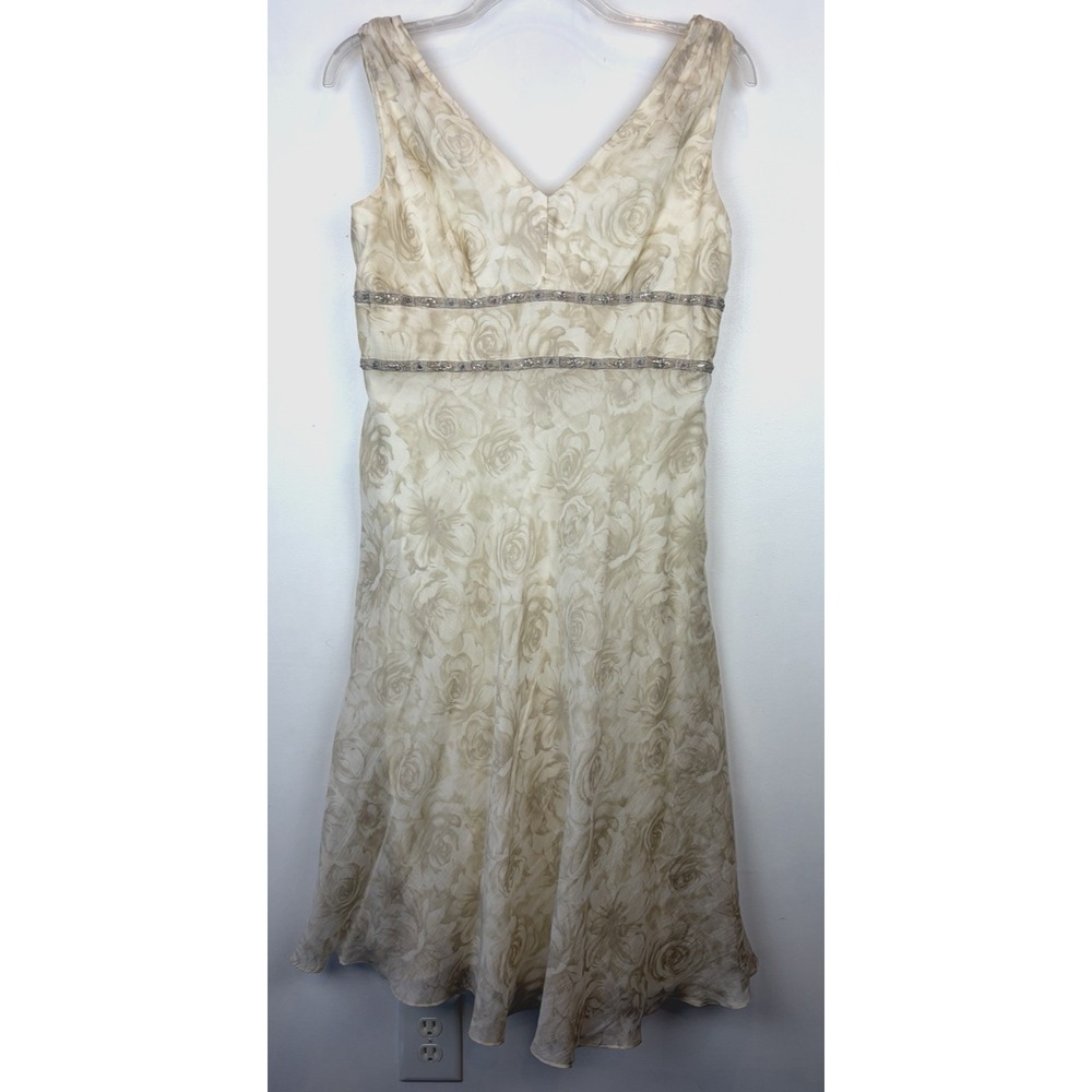 Vintage Talbots Floral Midi Dress Womend 12 Ivory Zip Romantic Prairie Coquette